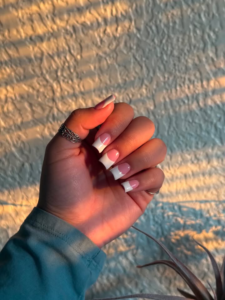 Classic square white French manicure